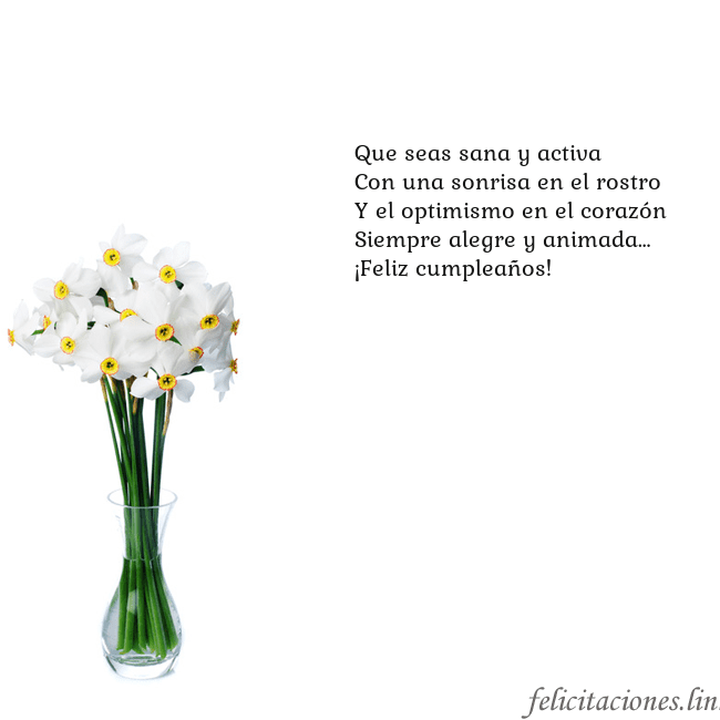 Tarjeta con narcisos Que seas sana y activa
Con una sonrisa en el rostr Tarjeta con narcisos