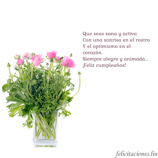 Tarjeta con flores en un jarrón Que seas sana y activa
Con una sonrisa en el rostr Tarjeta con flores en un jarrón