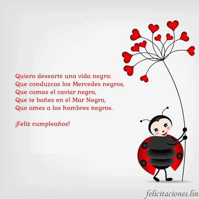 Tarjeta con mariquita Quiero desearte una vida negra:
Que conduzcas los Tarjeta con mariquita