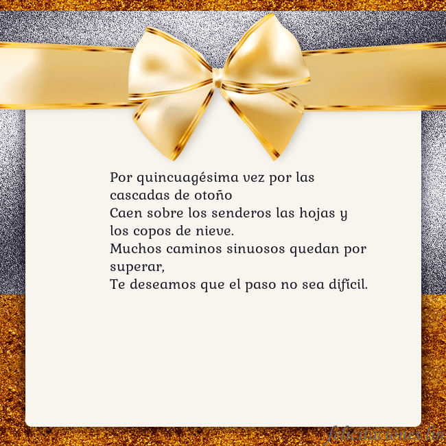 Tarjeta con una gran cinta dorada Por quincuagésima vez por las cascadas de otoño
Ca Tarjeta con una gran cinta dorada