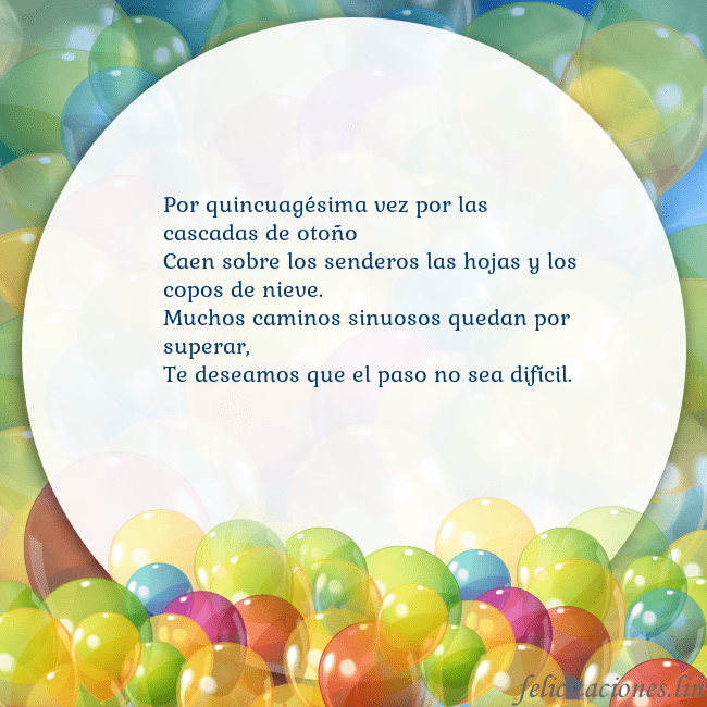 Tarjeta con muchos globos de colores Por quincuagésima vez por las cascadas de otoño
Ca Tarjeta con muchos globos de colores