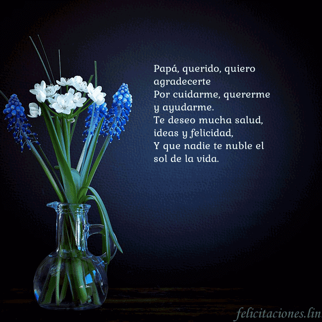 Tarjeta de cumpleaños con flores azules en un jarrón Papá, querido, quiero agradecerte
Por cuidarme, qu Tarjeta de cumpleaños con flores azules en un jarrón