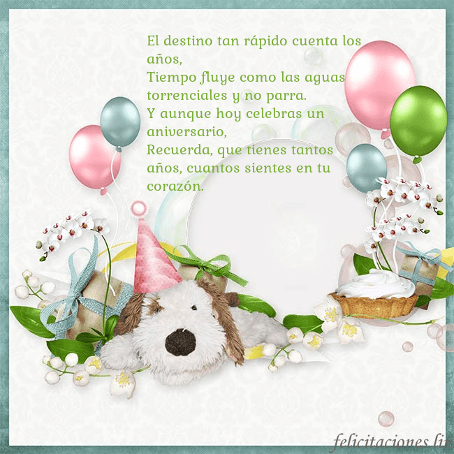 Tarjeta de cumpleaños con perrito y globos El destino tan rápido cuenta los años,
Tiempo flu Tarjeta de cumpleaños con perrito y globos
