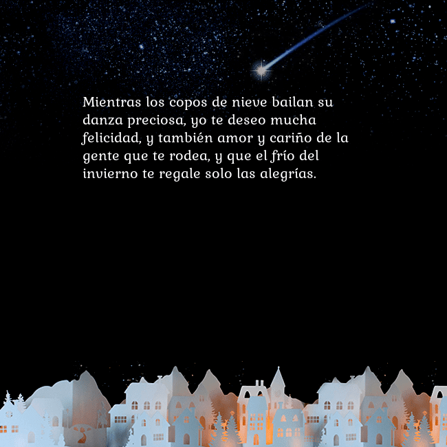 Tarjeta negra con un cometa Mientras los copos de nieve bailan su danza precio Tarjeta negra con un cometa