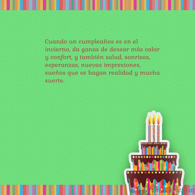 Tarjetas de cumpleaños verde con pastel y vela Cuando un cumpleaños es en el invierno, da ganas d Tarjetas de cumpleaños verde con pastel y vela
