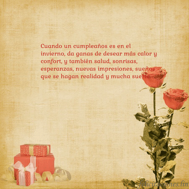 Tarjeta con rosas y regalos Cuando un cumpleaños es en el invierno, da ganas d Tarjeta con rosas y regalos