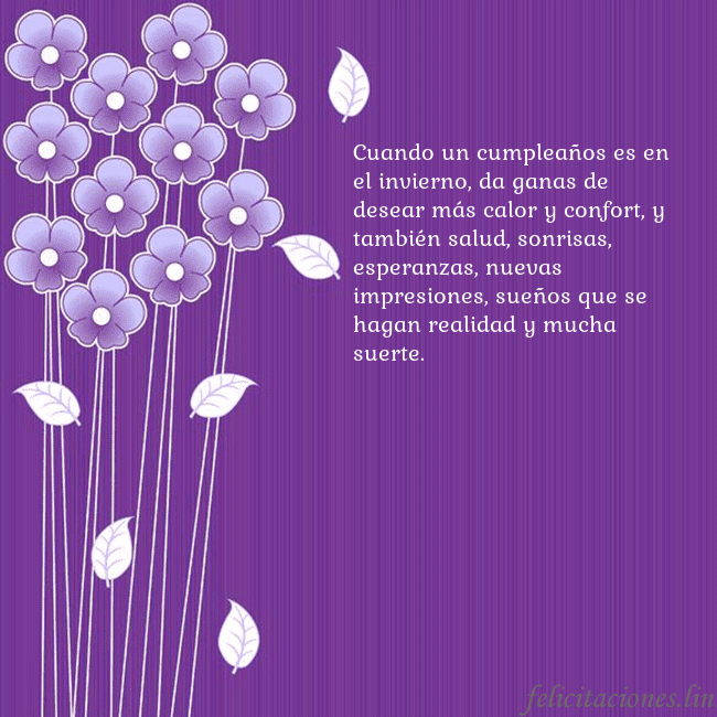 Tarjeta con flores violetas Cuando un cumpleaños es en el invierno, da ganas d Tarjeta con flores violetas