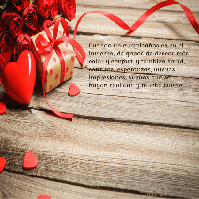 Tarjeta con con corazón rojo Cuando un cumpleaños es en el invierno, da ganas d Tarjeta con con corazón rojo