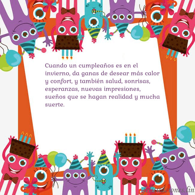 Tarjeta con monstruos Cuando un cumpleaños es en el invierno, da ganas d Tarjeta con monstruos