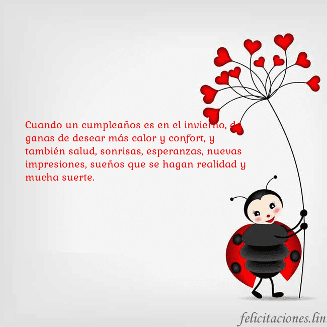 Tarjeta con mariquita Cuando un cumpleaños es en el invierno, da ganas d Tarjeta con mariquita