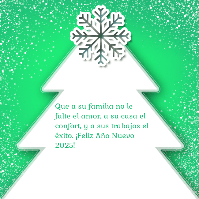 Tarjeta con un gran árbol de Navidad blanco sobre un fondo verde