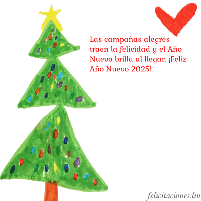 Tarjeta con un árbol de Navidad pintado y un corazón