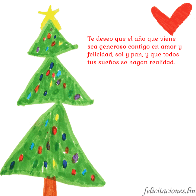 Tarjeta con un árbol de Navidad pintado y un corazón