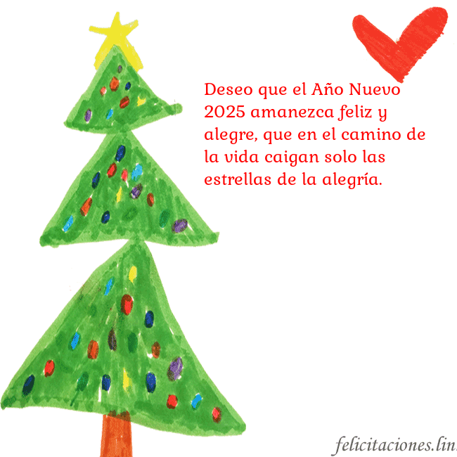 Tarjeta con un árbol de Navidad pintado y un corazón