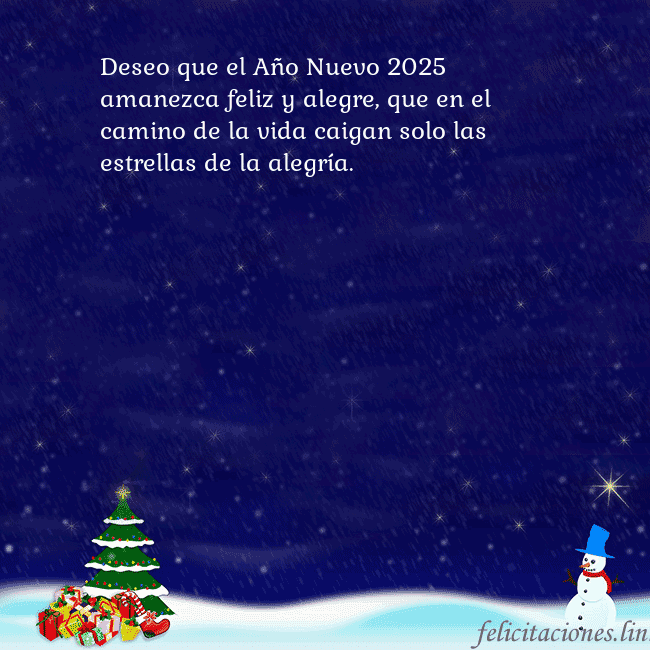 Tarjeta de felicitación con un muñeco de nieve, un árbol de Navidad y regalos