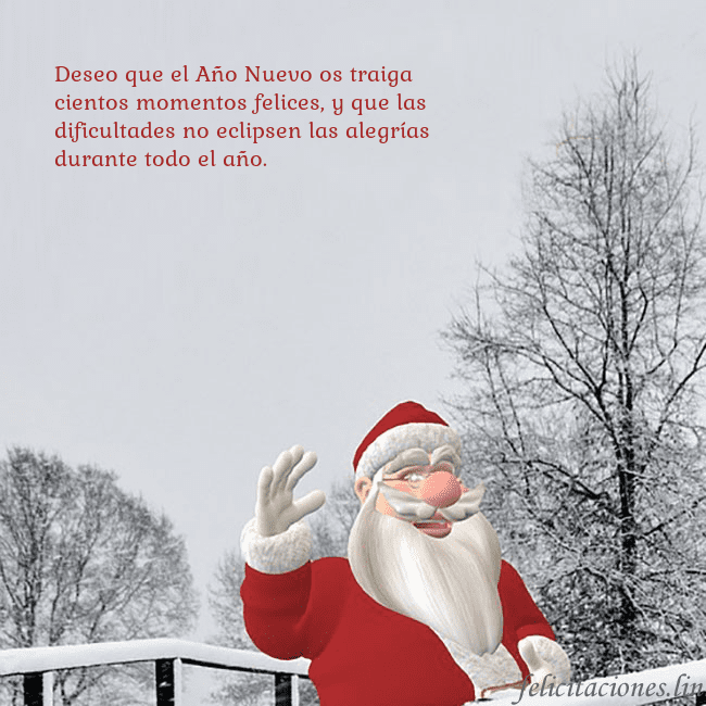 Tarjeta de felicitación con Papá Noel y árboles cubiertos de nieve