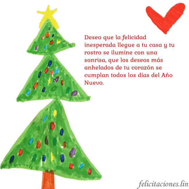 Tarjeta con un árbol de Navidad pintado y un corazón