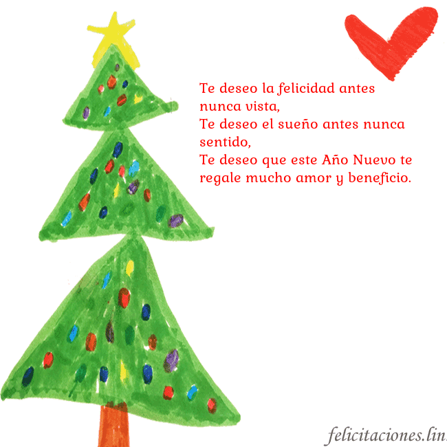 Tarjeta con un árbol de Navidad pintado y un corazón