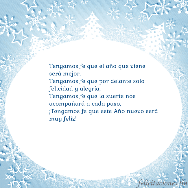 Tarjeta con abetos y copos de nieve Tengamos fe que el año que viene será mejor,
Tenga Tarjeta con abetos y copos de nieve