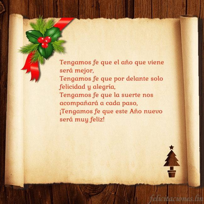 Tarjeta de Navidad sobre madera y pergamino Tengamos fe que el año que viene será mejor,
Tenga Tarjeta de Navidad sobre madera y pergamino