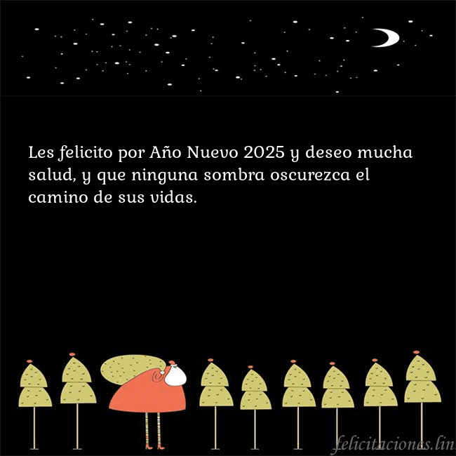 Tarjeta con Papá Noel y árboles de Navidad