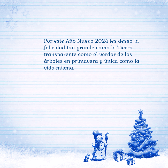 Tarjeta con un muñeco de nieve azul y un árbol de Navidad