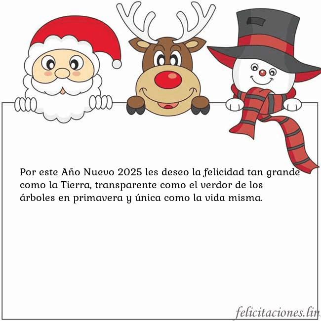 Tarjeta con santa claus, ciervos y monigote de nieve