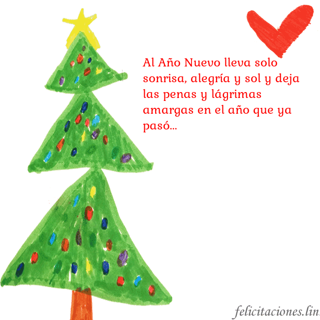 Tarjeta con un árbol de Navidad pintado y un corazón