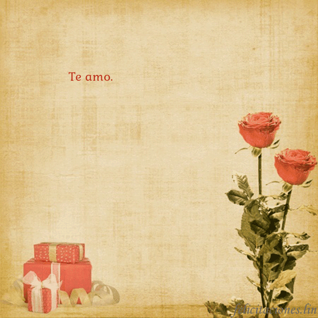 Tarjeta con rosas y regalos