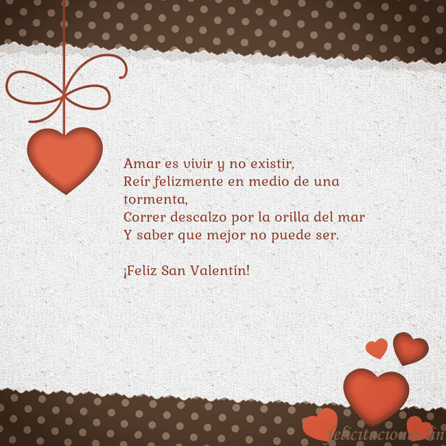 Tarjeta con corazones Amar es vivir y no existir,
Reír felizmente en med Tarjeta con corazones