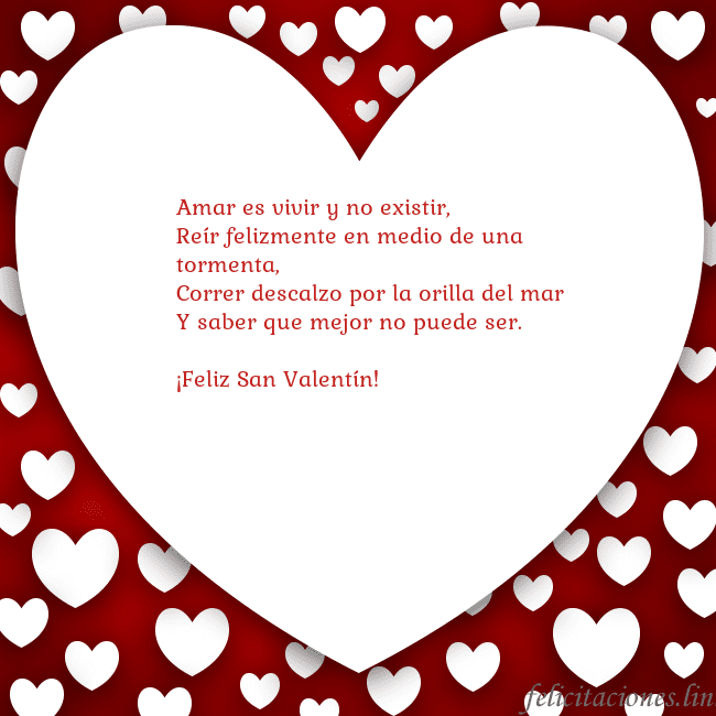 Tarjeta con un gran corazón Amar es vivir y no existir,
Reír felizmente en med Tarjeta con un gran corazón