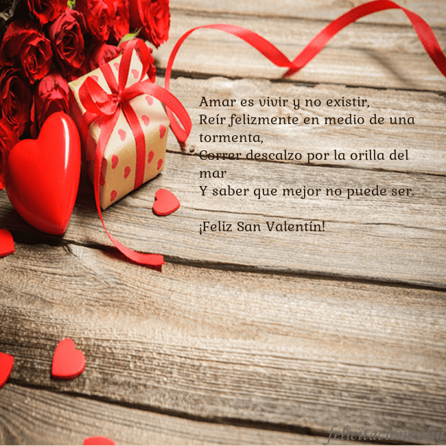 Tarjeta con con corazón rojo Amar es vivir y no existir,
Reír felizmente en med Tarjeta con con corazón rojo