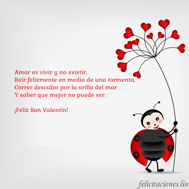 Tarjeta con mariquita Amar es vivir y no existir,
Reír felizmente en med Tarjeta con mariquita