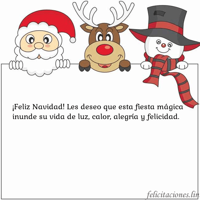 Tarjeta con santa claus, ciervos y monigote de nieve