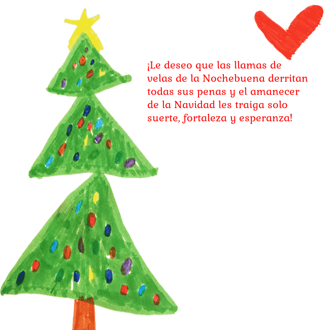 Tarjeta con un árbol de Navidad pintado y un corazón