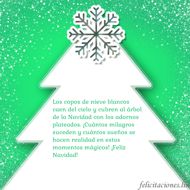 Tarjeta con un gran árbol de Navidad blanco sobre un fondo verde