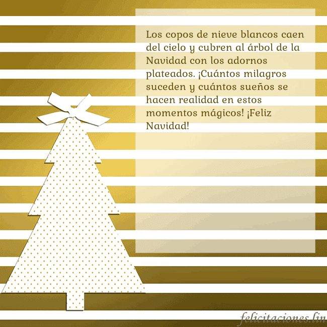 Tarjeta de felicitación de árbol de Navidad dorado brillante Los copos de nieve blancos caen del cielo y cubren Tarjeta de felicitación de árbol de Navidad dorado brillante