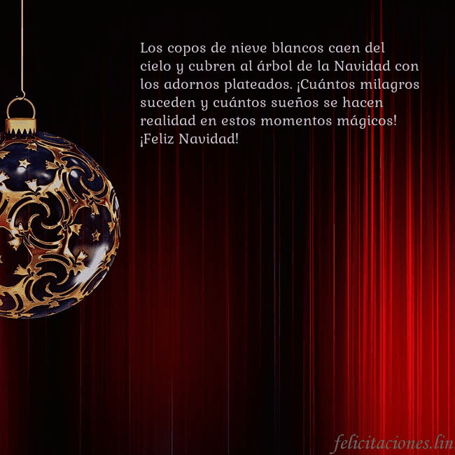 Tarjeta roja con un lujoso juguete de árbol de Navidad Los copos de nieve blancos caen del cielo y cubren Tarjeta roja con un lujoso juguete de árbol de Navidad