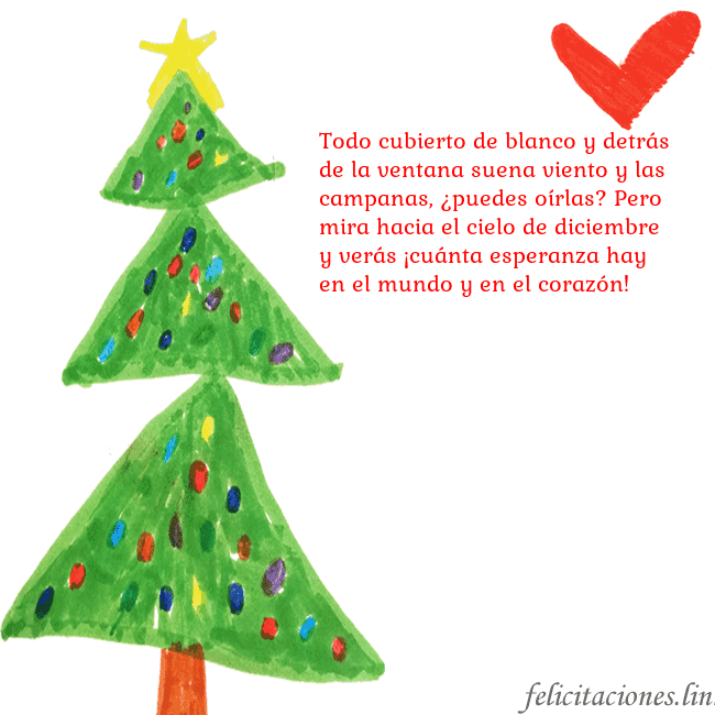 Tarjeta con un árbol de Navidad pintado y un corazón