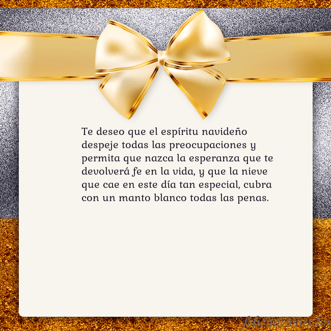 Tarjeta con una gran cinta dorada Te deseo que el espíritu navideño despeje todas la Tarjeta con una gran cinta dorada