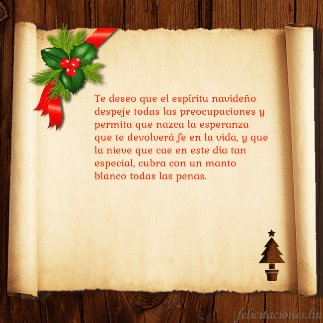 Tarjeta de Navidad sobre madera y pergamino Te deseo que el espíritu navideño despeje todas la Tarjeta de Navidad sobre madera y pergamino