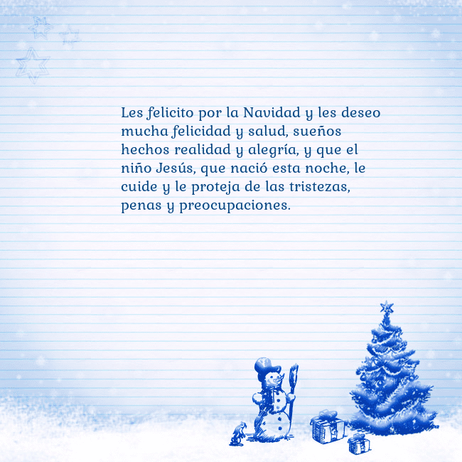 Tarjeta con un muñeco de nieve azul y un árbol de Navidad Les felicito por la Navidad y les deseo mucha feli Tarjeta con un muñeco de nieve azul y un árbol de Navidad