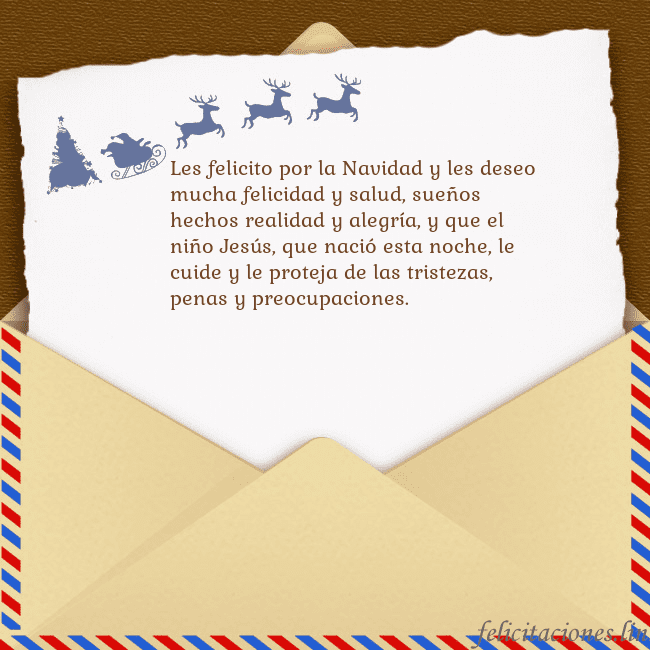 Tarjeta con sobre y ciervo Les felicito por la Navidad y les deseo mucha feli Tarjeta con sobre y ciervo