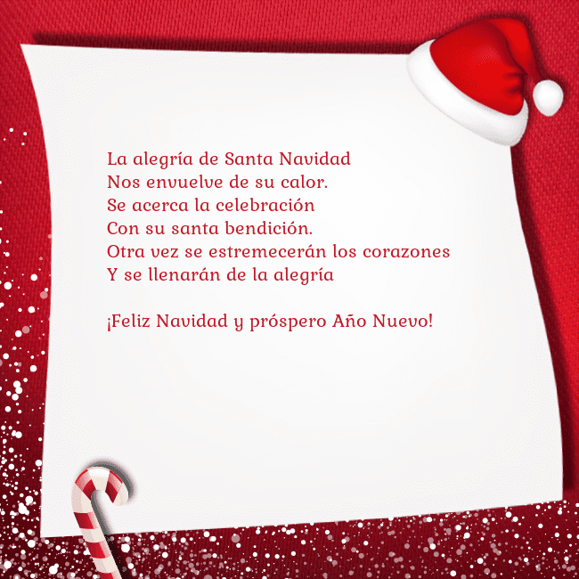 Tarjeta con dulces y un sombrero enano La alegría de Santa Navidad
Nos envuelve de su ca Tarjeta con dulces y un sombrero enano
