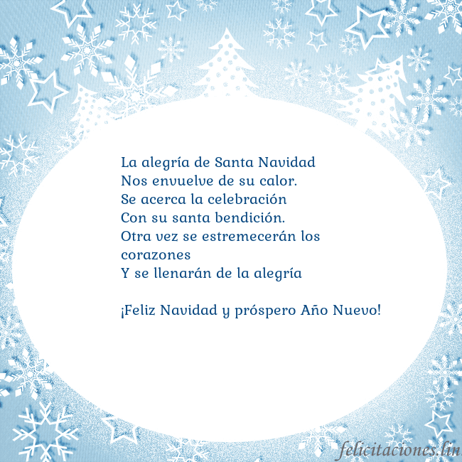 Tarjeta con abetos y copos de nieve La alegría de Santa Navidad
Nos envuelve de su ca Tarjeta con abetos y copos de nieve
