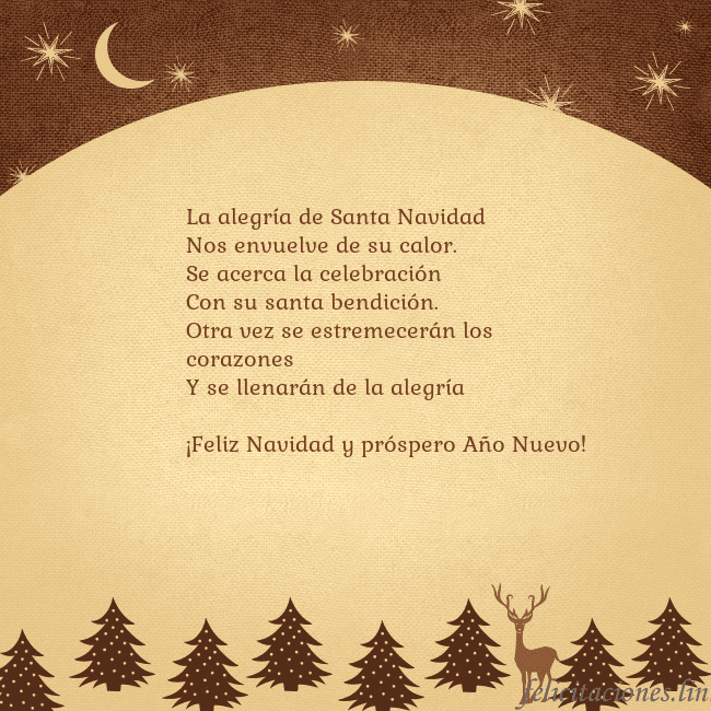 Tarjeta marrón con ciervos y abetos La alegría de Santa Navidad
Nos envuelve de su ca Tarjeta marrón con ciervos y abetos