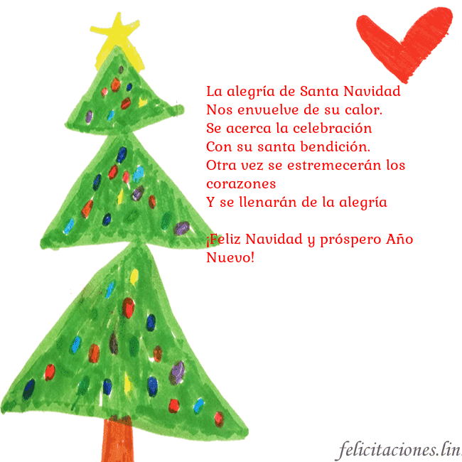 Tarjeta con un árbol de Navidad pintado y un corazón