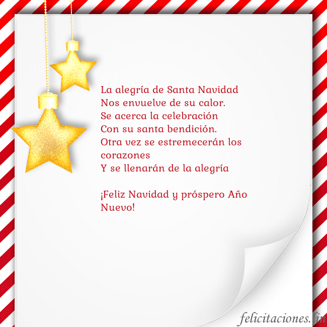 Tarjeta con estrellas doradas La alegría de Santa Navidad
Nos envuelve de su ca Tarjeta con estrellas doradas