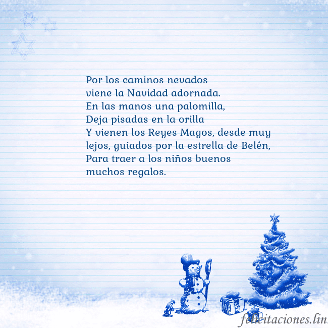 Tarjeta con un muñeco de nieve azul y un árbol de Navidad Por los caminos nevados
viene la Navidad adornada. Tarjeta con un muñeco de nieve azul y un árbol de Navidad