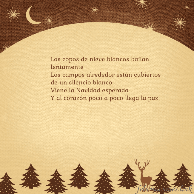 Tarjeta marrón con ciervos y abetos Los copos de nieve blancos bailan lentamente
Los Tarjeta marrón con ciervos y abetos